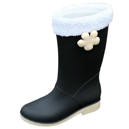 cfpqv Short Rain Boots for Womens Ankle Rainboot Slip On Garden Boot Ladies Rubber Outside Work with Comfort Damenschuhe Silber (Black, 39) von cfpqv