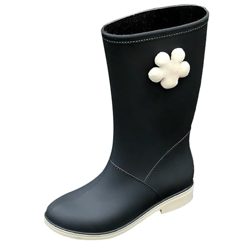 cfpqv Short Rain Boots for Womens Ankle Rainboot Slip On Garden Boot Ladies Rubber Outside Work with Comfort Damenschuhe Stiefeletten Schwarz Keilabsatz (Black, 39) von cfpqv