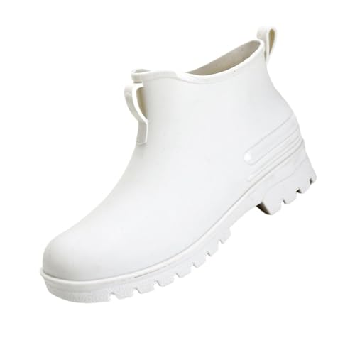 cfpqv Short Rain Boots for Womens Ankle Rainboot Slip On Garden Boot Ladies Rubber Outside Work with Comfort Damenschuhe Weite H Slipper (White, 41) von cfpqv