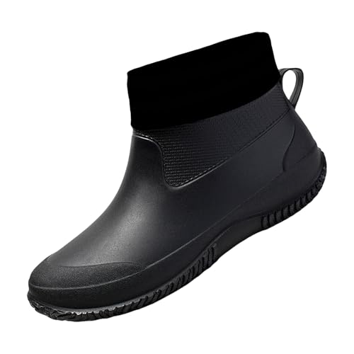 cfpqv Short Rain Boots for Womens Ankle Rainboot Slip On Garden Boot Ladies Rubber Outside Work with Comfort Kellner Schuhe Für Damen (Black, 45) von cfpqv
