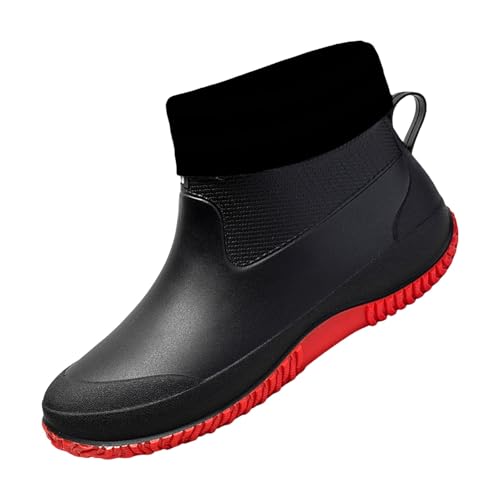 cfpqv Short Rain Boots for Womens Ankle Rainboot Slip On Garden Boot Ladies Rubber Outside Work with Comfort Kellner Schuhe Für Damen (Red, 41) von cfpqv