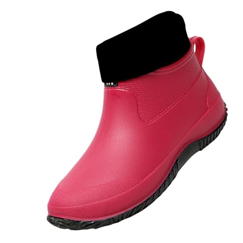 cfpqv Short Rain Boots for Womens Ankle Rainboot Slip On Garden Boot Ladies Rubber Outside Work with Comfort Kellner Schuhe Für Damen (Watermelon Red, 41) von cfpqv