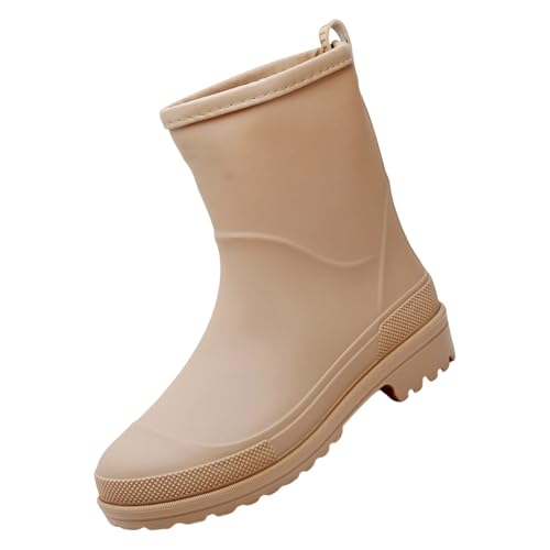 cfpqv Short Rain Boots for Womens Ankle Rainboot Slip On Garden Boot Ladies Rubber Outside Work with Comfort Regen Schuhe Damen (Khaki, 41) von cfpqv