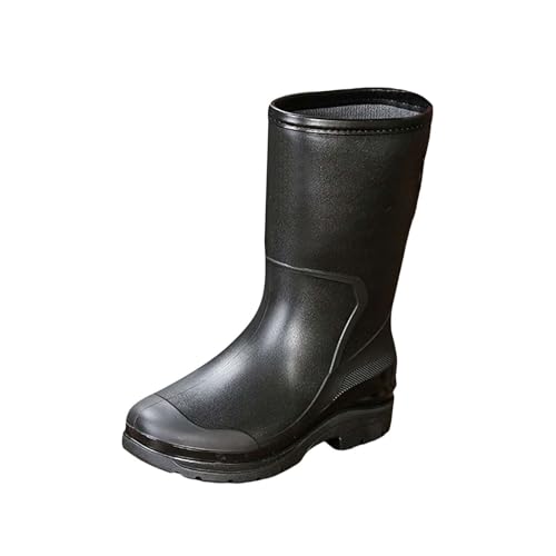 cfpqv Short Rain Boots for Womens Ankle Rainboot Slip On Garden Boot Ladies Rubber Outside Work with Comfort Schuhe Senfgelb Damen (Black, 37) von cfpqv
