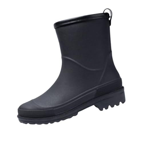 cfpqv Short Rain Boots for Womens Ankle Rainboot Slip On Garden Boot Ladies Rubber Outside Work with Comfort Silber Schuhe Damen (Black, 39) von cfpqv
