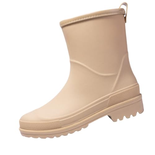 cfpqv Short Rain Boots for Womens Ankle Rainboot Slip On Garden Boot Ladies Rubber Outside Work with Comfort Silber Schuhe Damen (Khaki, 40) von cfpqv