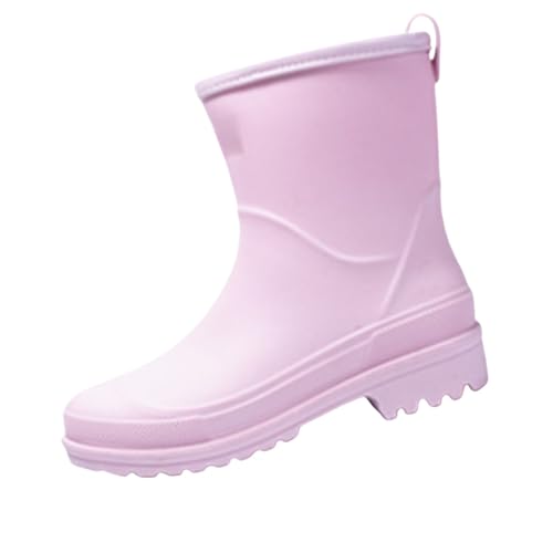 cfpqv Short Rain Boots for Womens Ankle Rainboot Slip On Garden Boot Ladies Rubber Outside Work with Comfort Silber Schuhe Damen (Pink, 41) von cfpqv