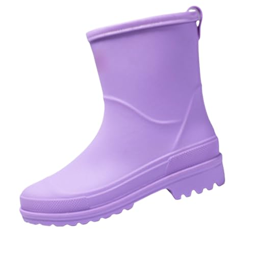 cfpqv Short Rain Boots for Womens Ankle Rainboot Slip On Garden Boot Ladies Rubber Outside Work with Comfort Silber Schuhe Damen (Purple, 36) von cfpqv