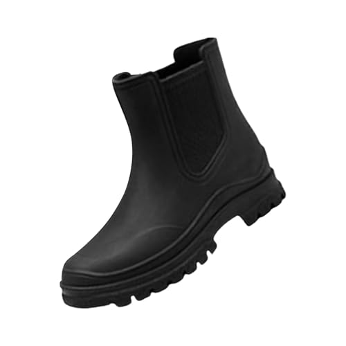 cfpqv Short Rain Boots for Womens Ankle Rainboot Slip On Garden Boot Ladies Rubber Outside Work with Comfort Weiße Sneaker Schuhe Damen (Black, 39) von cfpqv