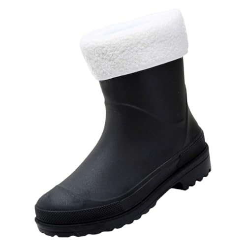 cfpqv Short Rain Boots for Womens Ankle Rainboot Slip On Garden Boot Ladies Rubber Outside Work with Comfort Winter Schuhe Damen (Black, 36) von cfpqv