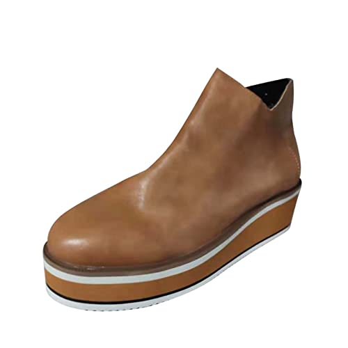 cfpqv Stiefeletten Damen Mit Absatz - Plateau Lederstiefel Damenstiefel Kurzstiefel Schlupfstiefel Herbst Winter Ankle Boots Arbeitsstiefel Freizeitschuhe Halbstiefel Wanderschuhe Trekkingschuhe von cfpqv
