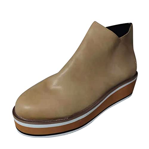 cfpqv Stiefeletten Damen Mit Absatz - Plateau Lederstiefel Damenstiefel Kurzstiefel Schlupfstiefel Herbst Winter Ankle Boots Arbeitsstiefel Freizeitschuhe Halbstiefel Wanderschuhe Trekkingschuhe von cfpqv