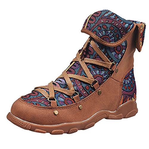 cfpqv Stiefeletten Damen Schnürstiefel High Top Sneaker Vintage Schnürstiefeletten Mit Blumen Arbeitsschuhe Flache Freizeitschuhe Schlupfstiefel Halbstiefel Ankle Boots Kurzstiefel Wanderstiefel von cfpqv