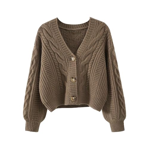 Strickjacke Damen Kurz Elegant V-Ausschnitt Strickjacken Button Down Cardigan Open Front Strickcardigan Sommerliche Strickmantel Vintage Dünne Jacke Casual Langarm Sweater Strickpullover Jakce von cfpqv