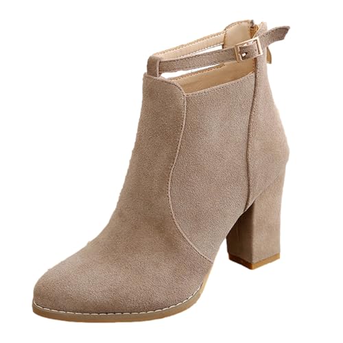 cfpqv Westernstiefel Damen Wildleder Stiefeletten Mit Absatz High Heels Stiefel Damenstiefel Reitstiefel Vintage Ankle Boots Kurzstiefel Cowboystiefel Gothic Stiefel Herbst Arbeitsstiefel von cfpqv