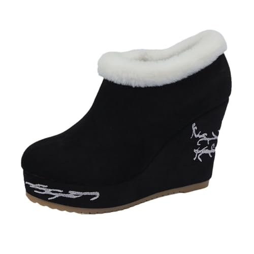 cfpqv Winterschuhe Damen Gefüttert Winterboots Plateau Stiefeletten Winterstiefel Warm Winter Westernstiefel Schlupfstiefel High Heels Stiefel Vintage Ankle Boots Plüsch Schneestiefel Arbeitsstiefel von cfpqv