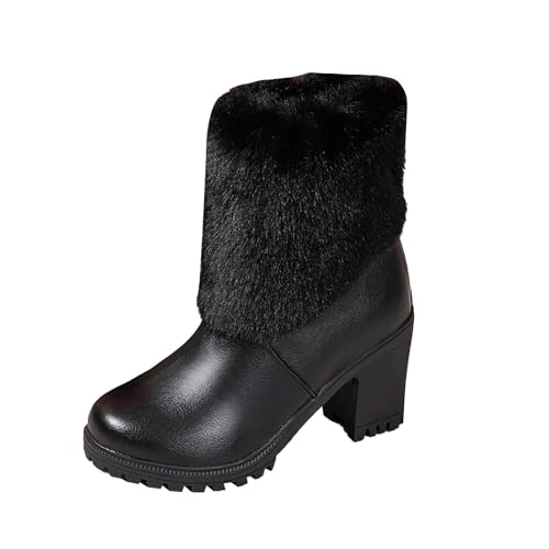 cfpqv Winterstiefel Damen Gefüttert Winterboots Lederstiefel Plüsch Warm Damenstiefel Reitstiefel Halbstiefel Westernstiefel Kurzstiefel Herbst Winter Boots Stiefeletten Cowboystiefel Arbeitsstiefel von cfpqv