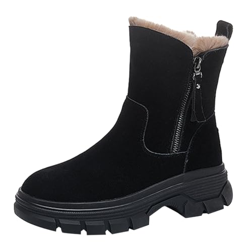 cfpqv Winterstiefel Damen Winterboots Gefüttert Kurzstiefel Wildleder Stiefeletten Westernstiefel Damenstiefel Schlupfstiefel Warm Ankle Boots Thermostiefel Winter Stiefel Arbeitsschuhe Halbstiefel von cfpqv