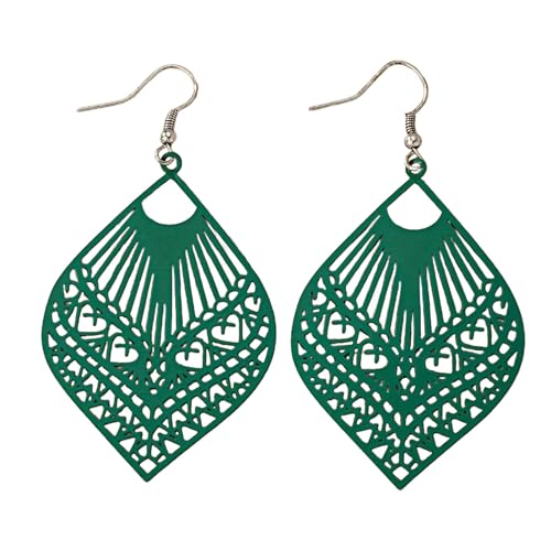 cfpqv Women's Filagree Metal Boho Fishhook Basic Fashion Earrings Large Dangles Earrings For Sensitive Ears Made With Plastic Posts Ohrringe Verschluss (Green, One Size) von cfpqv