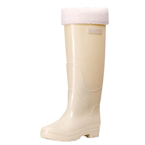 cfpqv Women's Spring Summer Autumn and Winter High Top Plus Velvet Cotton Removable and Washable Outdoor Fashion Work Fishing Car Wash Kitchen Non Slip Warm Rain Boots Damenschuhe 36 (Beige, 37) von cfpqv