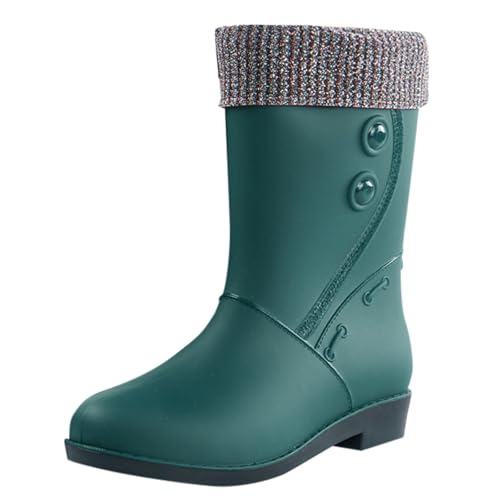 cfpqv Women's Spring Summer Autumn and Winter High Top Plus Velvet Cotton Removable and Washable Outdoor Fashion Work Fishing Car Wash Kitchen Non Slip Warm Rain Boots Damenschuhe 36 (Green, 36) von cfpqv