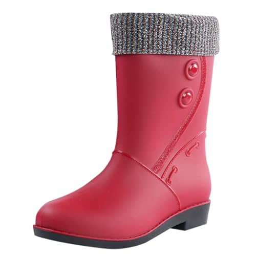 cfpqv Women's Spring Summer Autumn and Winter High Top Plus Velvet Cotton Removable and Washable Outdoor Fashion Work Fishing Car Wash Kitchen Non Slip Warm Rain Boots Damenschuhe 36 (Red, 40) von cfpqv