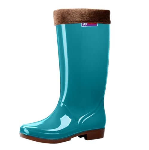 cfpqv Women's Spring Summer Autumn and Winter High Top Plus Velvet Cotton Removable and Washable Outdoor Fashion Work Fishing Car Wash Kitchen Non Slip Warm Rain Boots Damenschuhe Marine (Blue, 41) von cfpqv