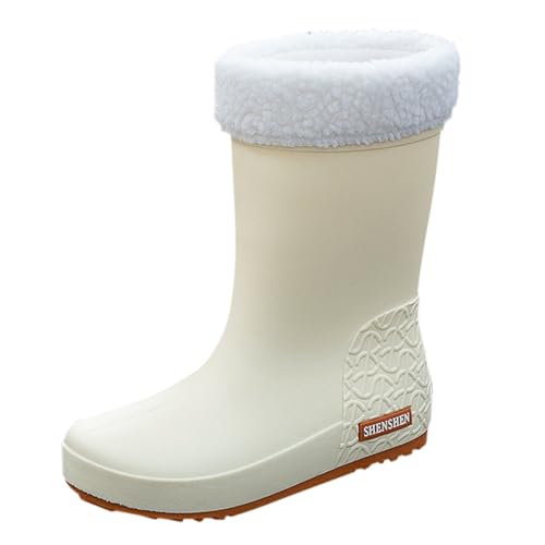 cfpqv Women's Spring Summer Autumn and Winter High Top Plus Velvet Cotton Removable and Washable Outdoor Fashion Work Fishing Car Wash Kitchen Non Slip Warm Rain Boots Schuhe Damen (White, 36) von cfpqv