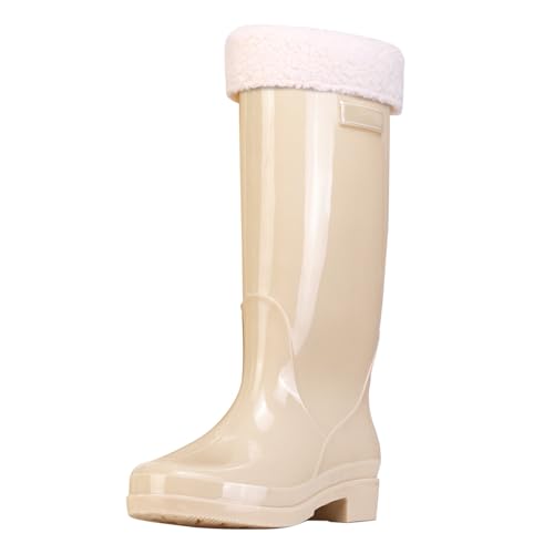 cfpqv Women's Spring Summer Autumn and Winter High Top Plus Velvet Cotton Removable and Washable Outdoor Fashion Work Fishing Car Wash Kitchen Non Slip Warm Rain Boots Schuhe Stiefeletten (Beige, 36) von cfpqv
