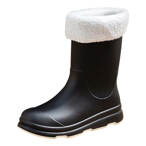 cfpqv Women's Spring Summer Autumn and Winter Mid Tube Plus Velvet Cotton Removable and Washable Outdoor Fashion Work Fishing Car Wash Kitchen Non Slip Warm Rain Boots Damenschuhe (Dark Gray, 36) von cfpqv