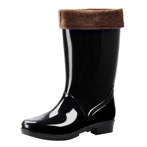 cfpqv Women's Spring Summer Autumn and Winter Mid Tube Plus Velvet Cotton Removable and Washable Outdoor Fashion Work Fishing Car Wash Kitchen Non Slip Warm Rain Boots Damenschuhe Schwarz (Black, 40) von cfpqv