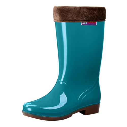 cfpqv Women's Spring Summer Autumn and Winter Mid Tube Plus Velvet Cotton Removable and Washable Outdoor Fashion Work Fishing Car Wash Kitchen Non Slip Warm Rain Boots Damenschuhe Schwarz (Blue, 36) von cfpqv