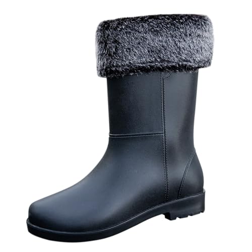 cfpqv Women's Spring Summer Autumn and Winter Mid Tube Plus Velvet Cotton Removable and Washable Outdoor Fashion Work Fishing Car Wash Kitchen Non Slip Warm Rain Boots Damenschuhe Slipper (Black, 38) von cfpqv