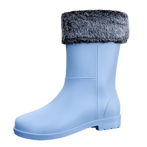 cfpqv Women's Spring Summer Autumn and Winter Mid Tube Plus Velvet Cotton Removable and Washable Outdoor Fashion Work Fishing Car Wash Kitchen Non Slip Warm Rain Boots Damenschuhe Slipper (Blue, 40) von cfpqv