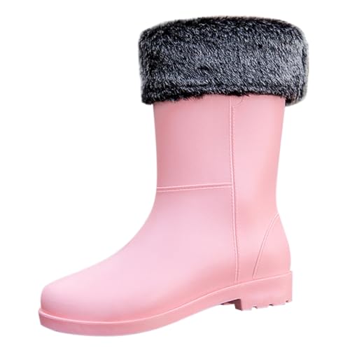 cfpqv Women's Spring Summer Autumn and Winter Mid Tube Plus Velvet Cotton Removable and Washable Outdoor Fashion Work Fishing Car Wash Kitchen Non Slip Warm Rain Boots Damenschuhe Slipper (Pink, 37) von cfpqv
