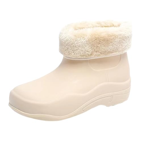cfpqv Women's Spring Summer Autumn and Winter Mid Tube Plus Velvet Cotton Removable and Washable Outdoor Fashion Work Fishing Car Wash Kitchen Non Slip Warm Rain Boots Jack Schuhe Damen (White, 40) von cfpqv