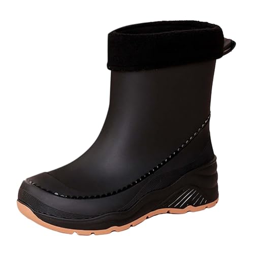 cfpqv Women's Spring Summer Autumn and Winter Mid Tube Plus Velvet Cotton Removable and Washable Outdoor Fashion Work Fishing Car Wash Kitchen Non Slip Warm Rain Boots Schuhe Damen 97 (Black, 37) von cfpqv