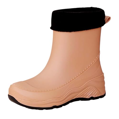 cfpqv Women's Spring Summer Autumn and Winter Mid Tube Plus Velvet Cotton Removable and Washable Outdoor Fashion Work Fishing Car Wash Kitchen Non Slip Warm Rain Boots Schuhe Damen 97 (Brown, 39) von cfpqv