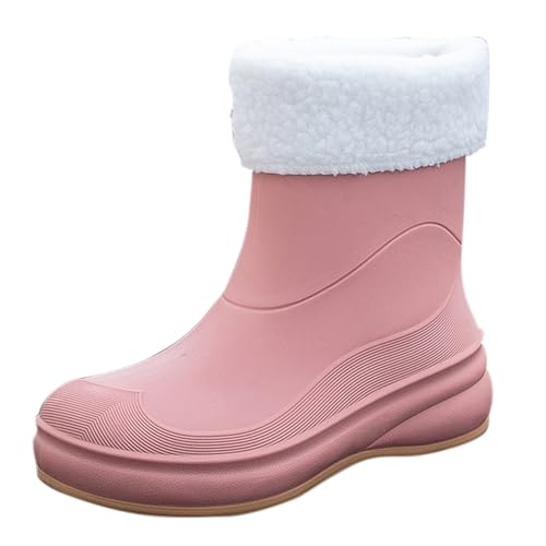 cfpqv Women's Spring Summer Autumn and Winter Short Sleeved Cotton Removable and Washable Outdoor Fashion Work Fishing Car Wash Kitchen Non Slip Warm Rain Boots Damenschuhe Halbschuhe (Red, 36) von cfpqv