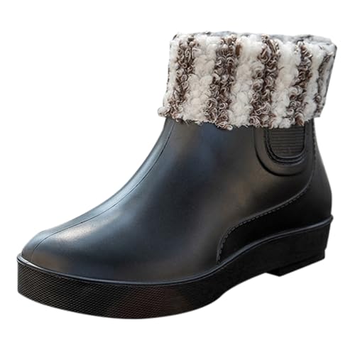cfpqv Women's Spring Summer Autumn and Winter Short Sleeved Cotton Removable and Washable Outdoor Fashion Work Fishing Car Wash Kitchen Non Slip Warm Rain Boots Damenschuhe Schwarz Absatz (Black, 36) von cfpqv