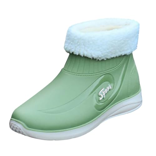 cfpqv Women's Spring Summer Autumn and Winter Short Sleeved Cotton Removable and Washable Outdoor Fashion Work Fishing Car Wash Kitchen Non Slip Warm Rain Boots Outdoor Schuhe Damen (Green, 40) von cfpqv