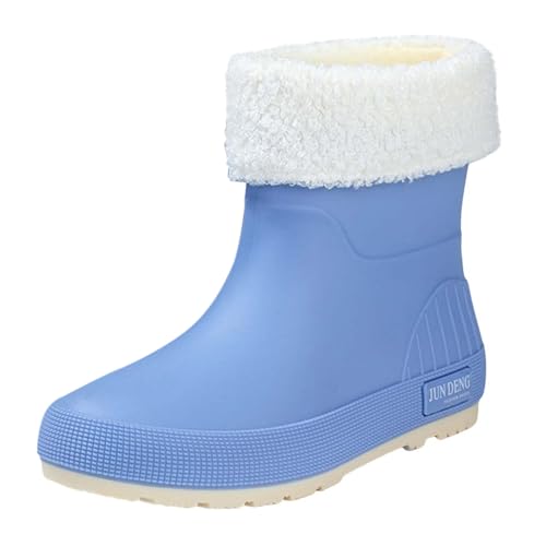 cfpqv Women's Spring Summer Autumn and Winter Short Sleeved Cotton Removable and Washable Outdoor Fashion Work Fishing Car Wash Kitchen Non Slip Warm Rain Boots Schuhe Damen Schwarz Silber (Blue, 35) von cfpqv