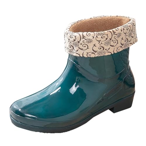 cfpqv Women's Spring Summer Autumn and Winter Short Sleeved Cotton Removable and Washable Outdoor Fashion Work Fishing Kitchen Non Slip Warm Rubber Shoes Rain Boots Dirndl Schuhe Damen (Green, 36) von cfpqv