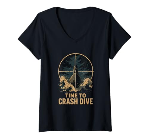 Damen Time to Crash Dive – U-Boot Design mit Periskop-Optik T-Shirt mit V-Ausschnitt von cglightNingART