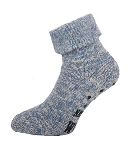 1 Paar Damen und Herren THERMO-Wollsocken mit ABS-Druck, mit Umschlag CH-572 (39-42, Jeansmelange) von ch-home-design