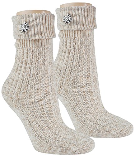 ch-home-design 2 Paar Damen & Herren Trachtensocken Umschlag-Söckchen mit Edelweiss Strukturmuster-254 (39-42) von ch-home-design