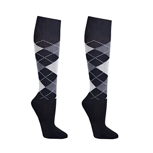 2 Paar Reitstrümpfe mit Polstersohle für kinder,Teenager,Damen,Herren CH-3479 (39-42, Schwarz mit Grau) von ch homedesign