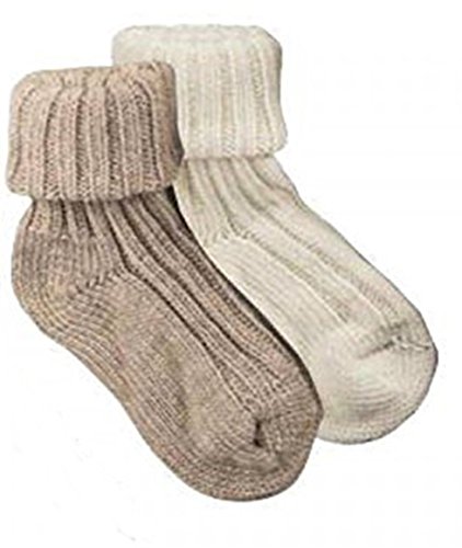 2 Paar Umschlag-Söckchen mit Alpakawolle CH-194 (39-42, wollweiß-beige(braun)) von ch-home-design