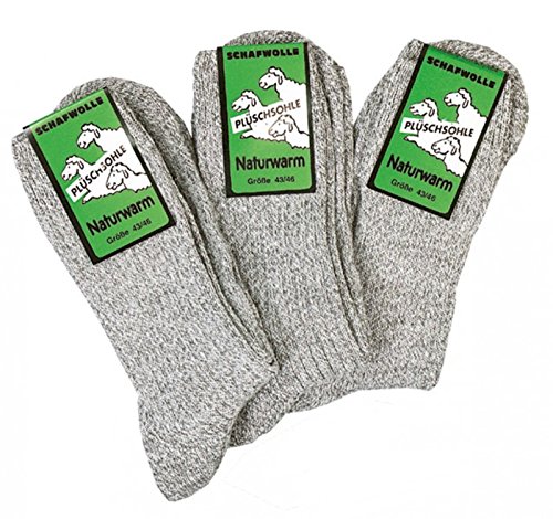 3 Paar Plüschsohle-Socken mit Schafwolle,Damen und Herren alle Größen CH-523 (47-49) von ch-home-design