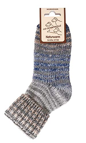 Kinder Socken Woll Söckchen Skandinavien-Style wie handgestrickt mit doppeltem Umschlag * 1 Paar * CH-198 (31-34, Beige-Grau) von ch-home-design